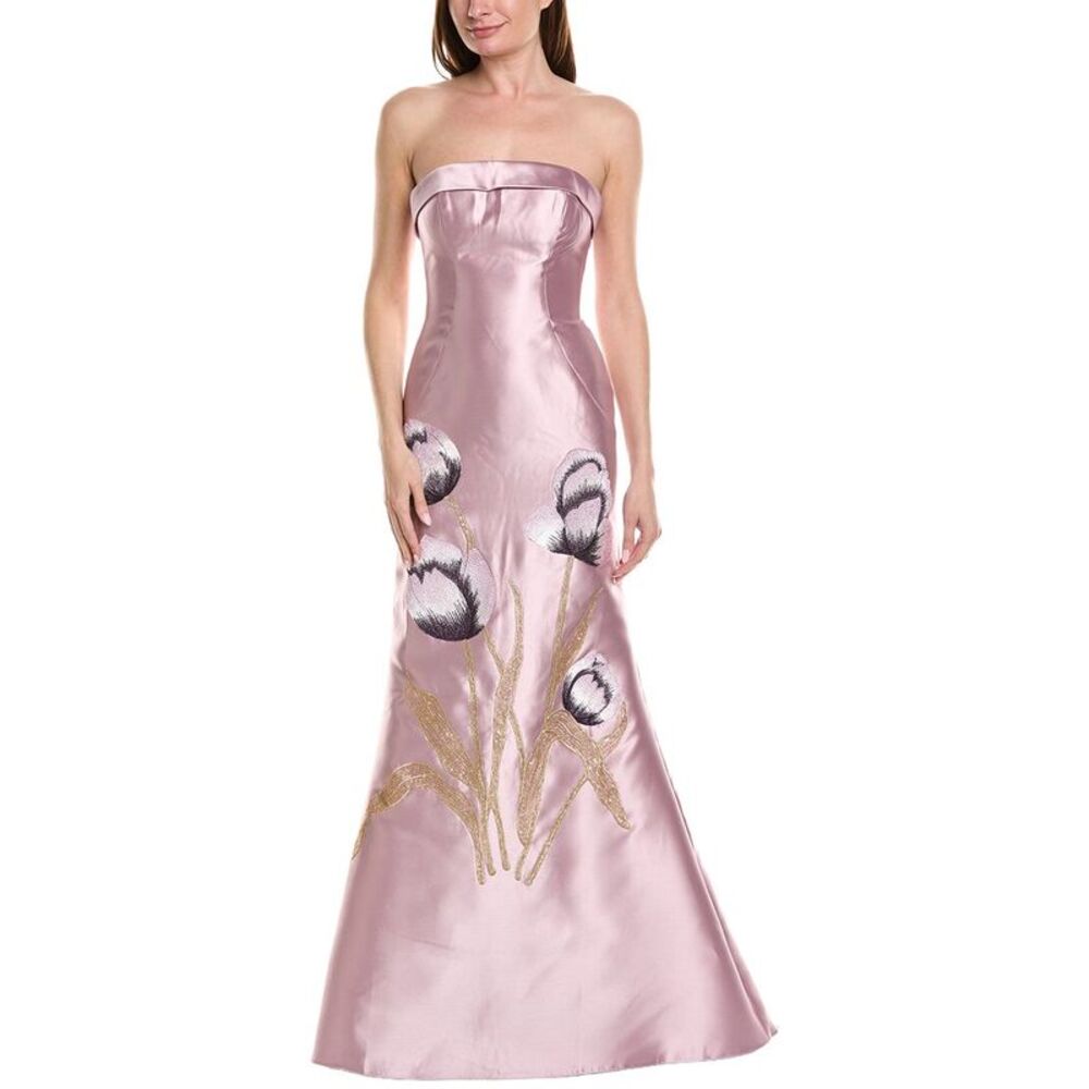 Rene Ruiz Womens  Strapless Draped Bodice Floral Gown, Purple